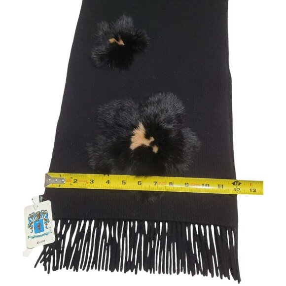 New Portolano Lambs Wool Blend Scarf Fur Flowers Angora Rabbit Black Wrap 12x70 - Picture 10 of 10